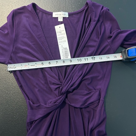 Amour Vert Grape Olive Dream Knit 3/4 Sleeves Twist Elastic Waist NWT Small - Picture 8 of 9